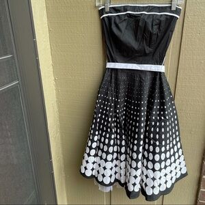 Strapless black and white polkadot circle skirt dress | Ruby rox 3